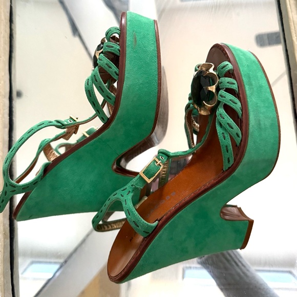 MARDI GRAS 💜🦚💛 Marc Jacobs Wedge Heels - 38.5 - Green - Made in Italy - Picture 3 of 9